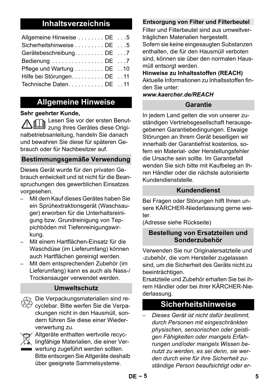 Karcher SE 6-100 User Manual | Page 5 / 218