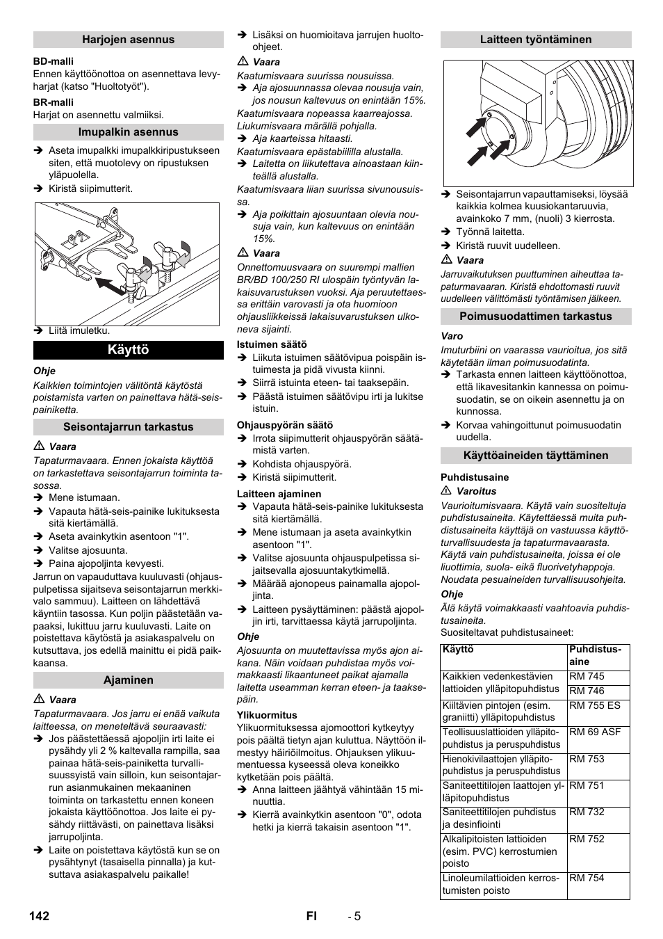 Käyttö | Karcher BD 100-250 R I Bp User Manual | Page 142 / 370