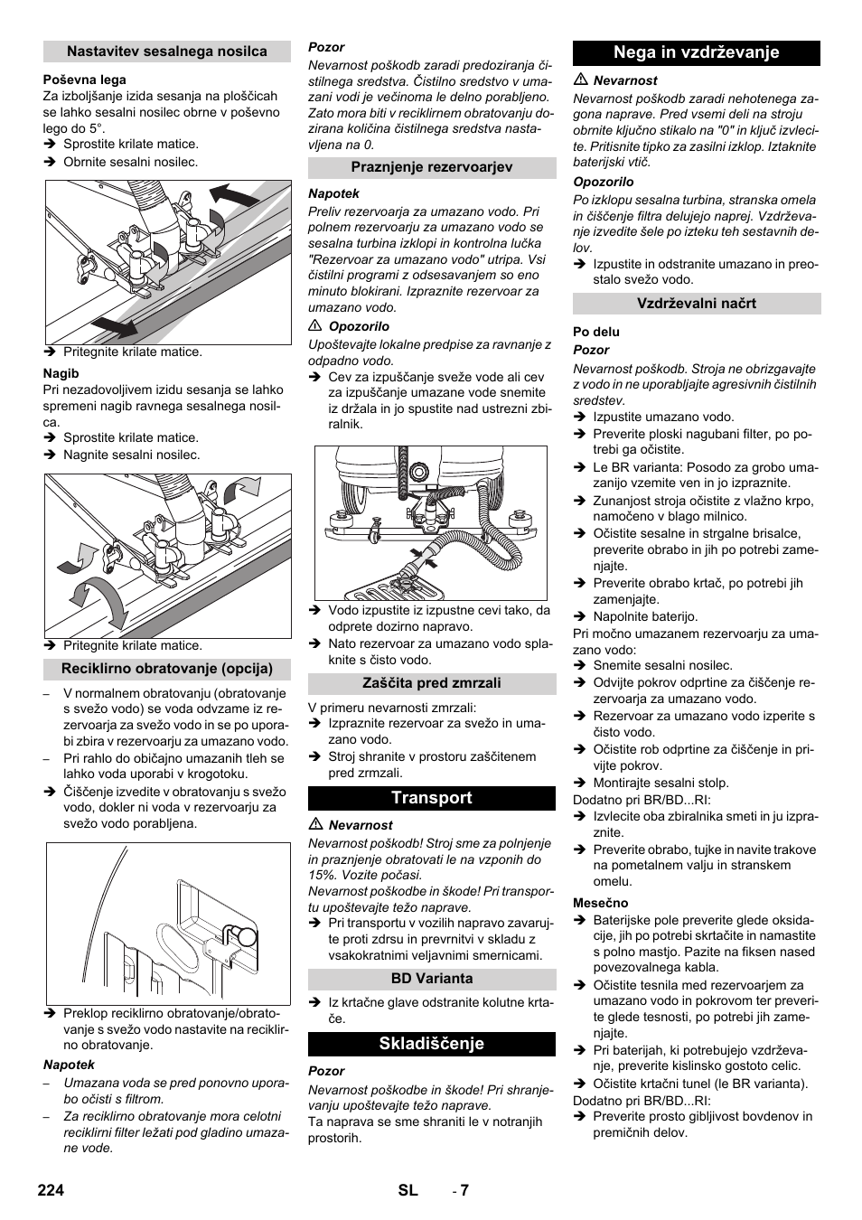 Transport, Skladiščenje nega in vzdrževanje | Karcher BD 100-250 R I Bp User Manual | Page 224 / 370