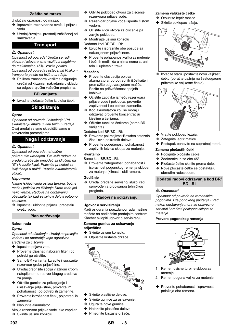 Transport, Skladištenje nega i održavanje | Karcher BD 100-250 R I Bp User Manual | Page 292 / 370