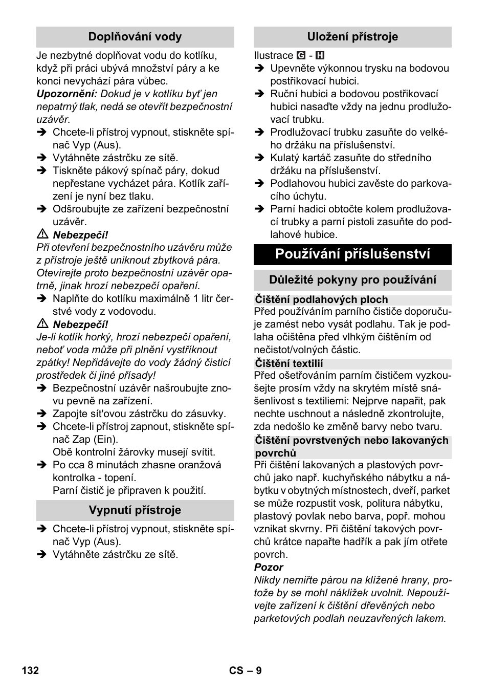Používání příslušenství | Karcher SC 3-000 User Manual | Page 132 / 238