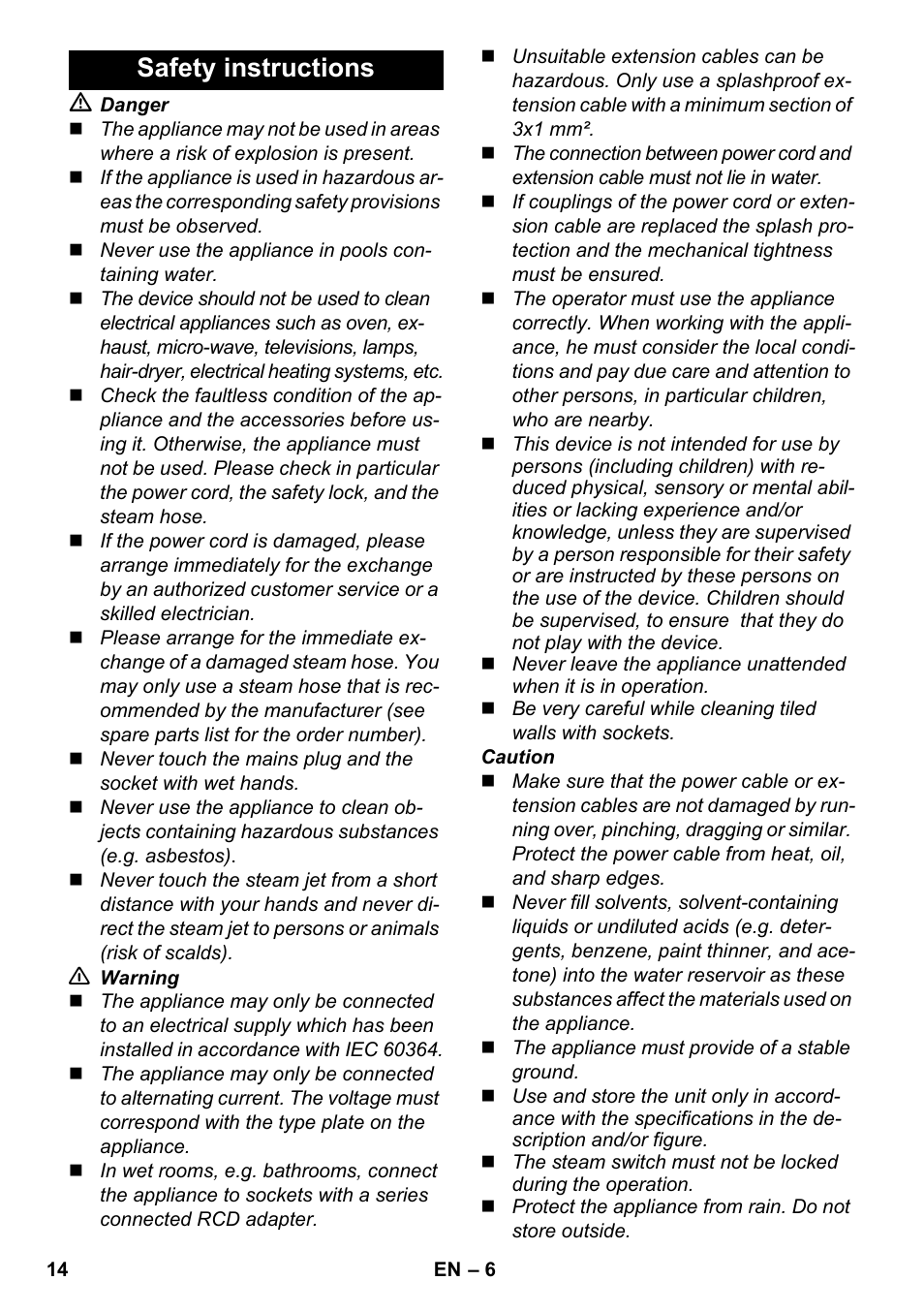 Safety instructions | Karcher SC 3-000 User Manual | Page 14 / 238