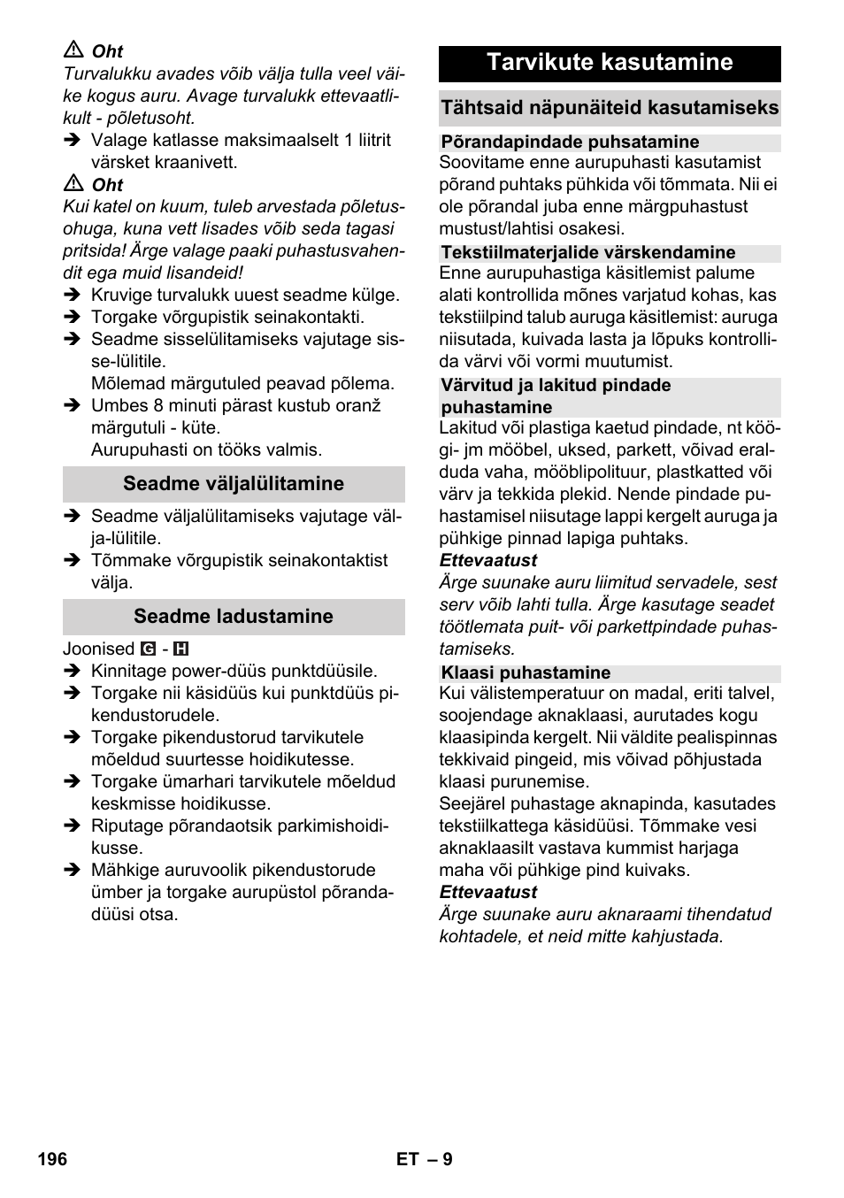 Tarvikute kasutamine | Karcher SC 3-000 User Manual | Page 196 / 238