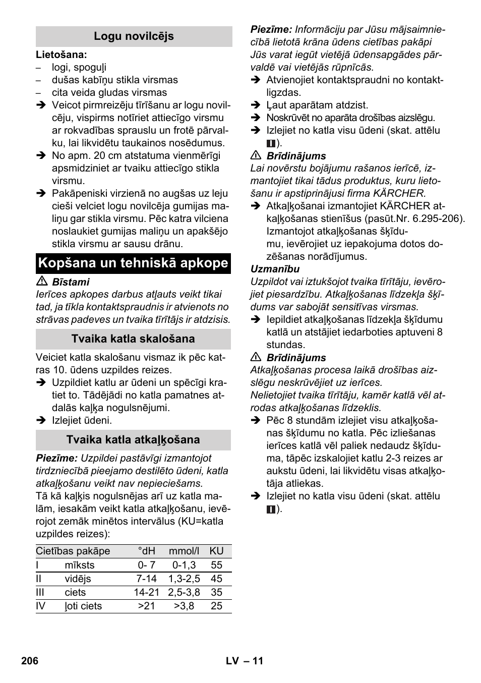 Kopšana un tehniskā apkope | Karcher SC 3-000 User Manual | Page 206 / 238