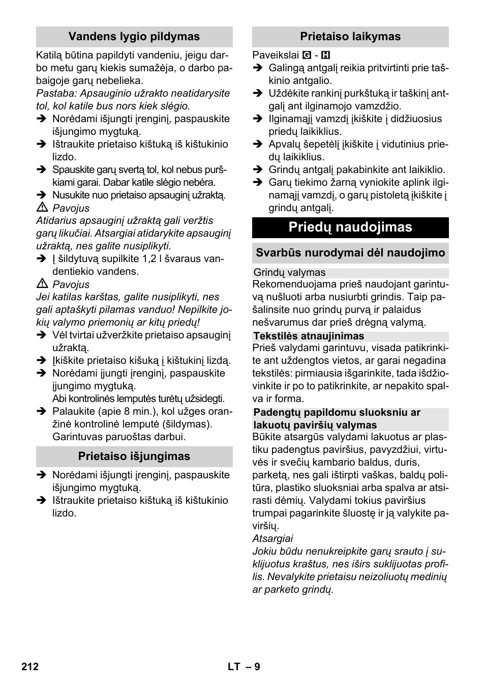 Priedų naudojimas | Karcher SC 3-000 User Manual | Page 212 / 238