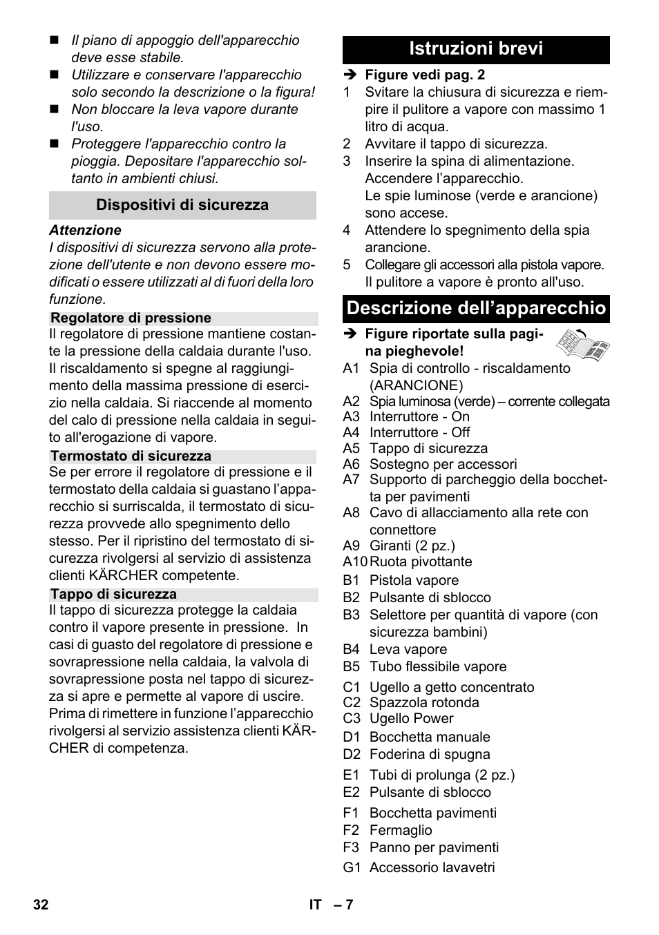 Istruzioni brevi descrizione dell’apparecchio | Karcher SC 3-000 User Manual | Page 32 / 238