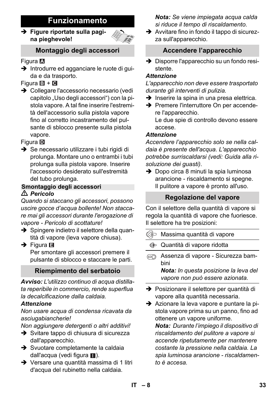 Funzionamento | Karcher SC 3-000 User Manual | Page 33 / 238