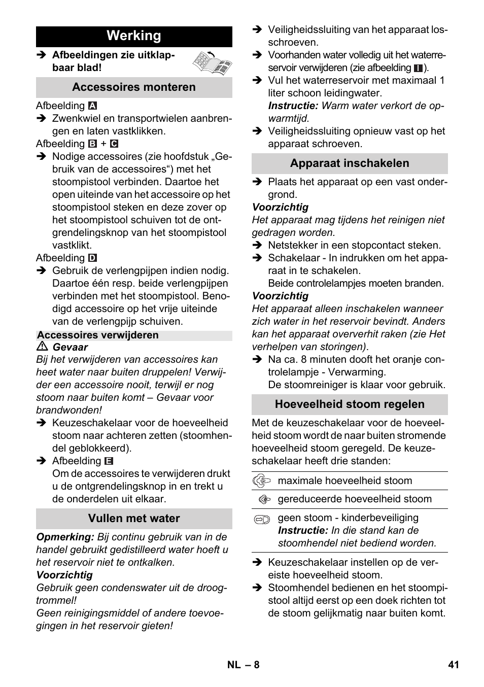 Werking | Karcher SC 3-000 User Manual | Page 41 / 238