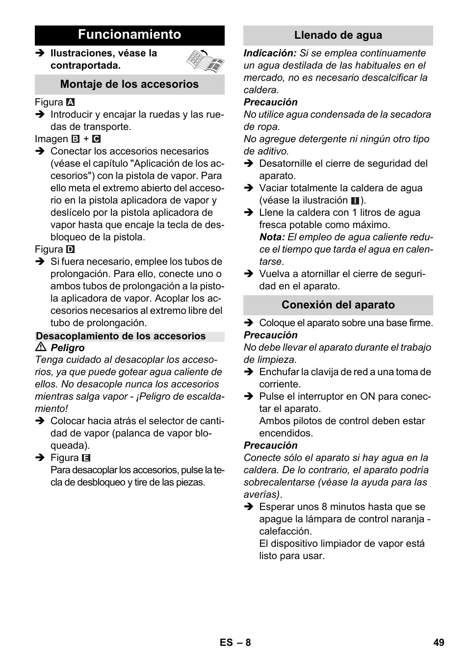 Funcionamiento | Karcher SC 3-000 User Manual | Page 49 / 238