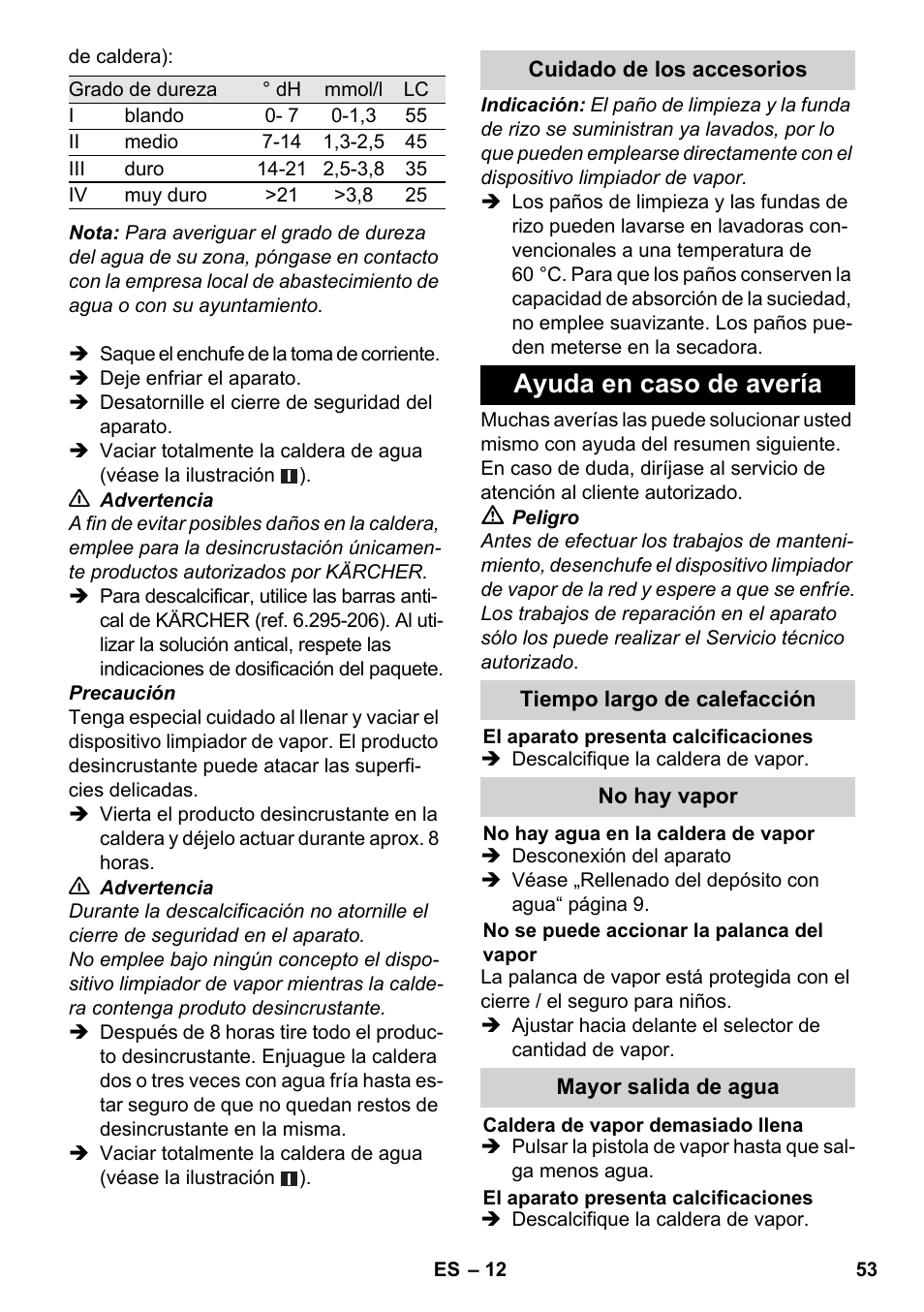 Ayuda en caso de avería | Karcher SC 3-000 User Manual | Page 53 / 238
