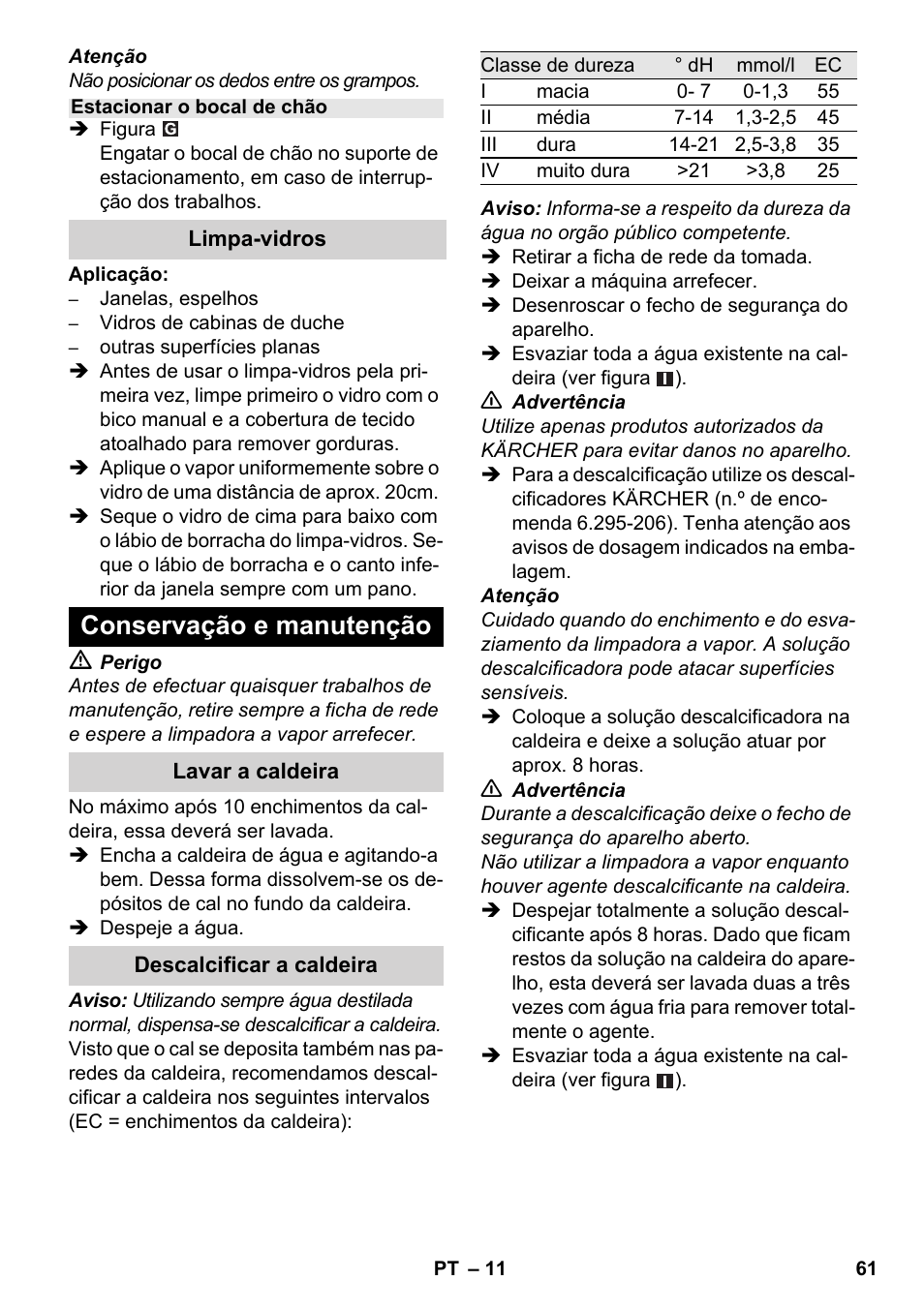 Conservação e manutenção | Karcher SC 3-000 User Manual | Page 61 / 238