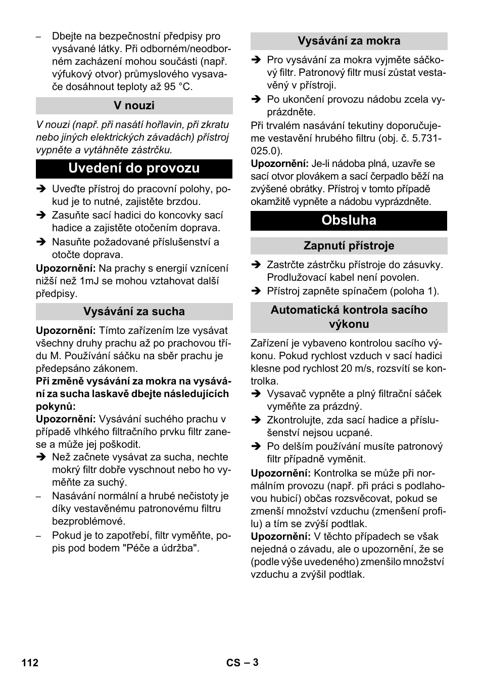 Uvedení do provozu, Obsluha | Karcher NT 80-1 B1 M EU User Manual | Page 112 / 200