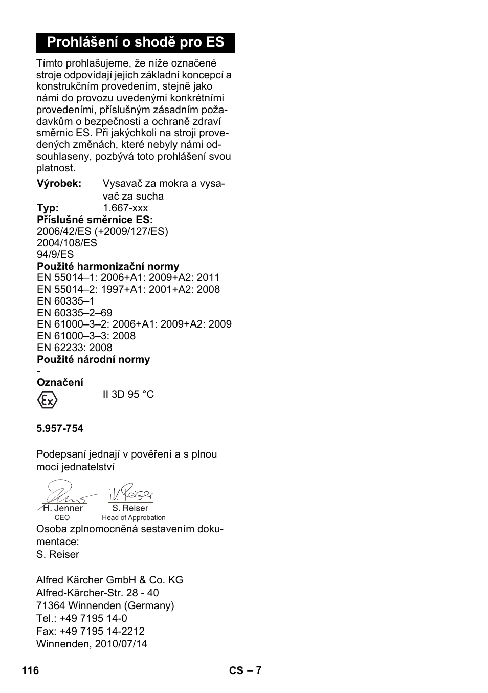 Prohlášení o shodě pro es | Karcher NT 80-1 B1 M EU User Manual | Page 116 / 200