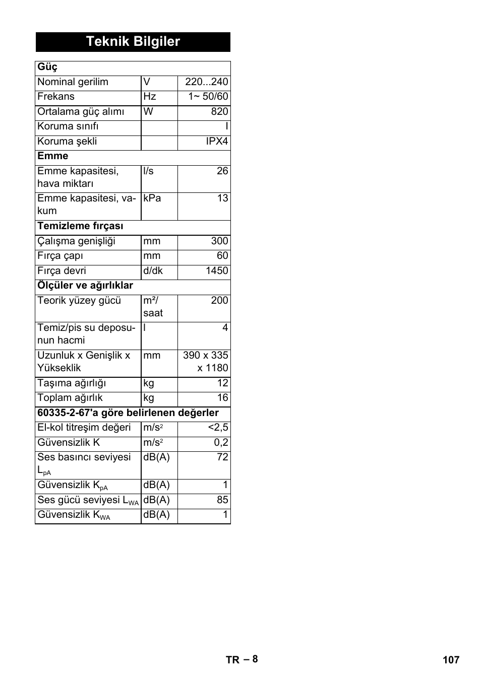 Teknik bilgiler | Karcher Hartbodenreiniger BR 4-300 User Manual | Page 107 / 232