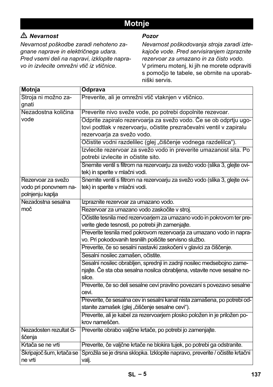 Motnje | Karcher Hartbodenreiniger BR 4-300 User Manual | Page 137 / 232