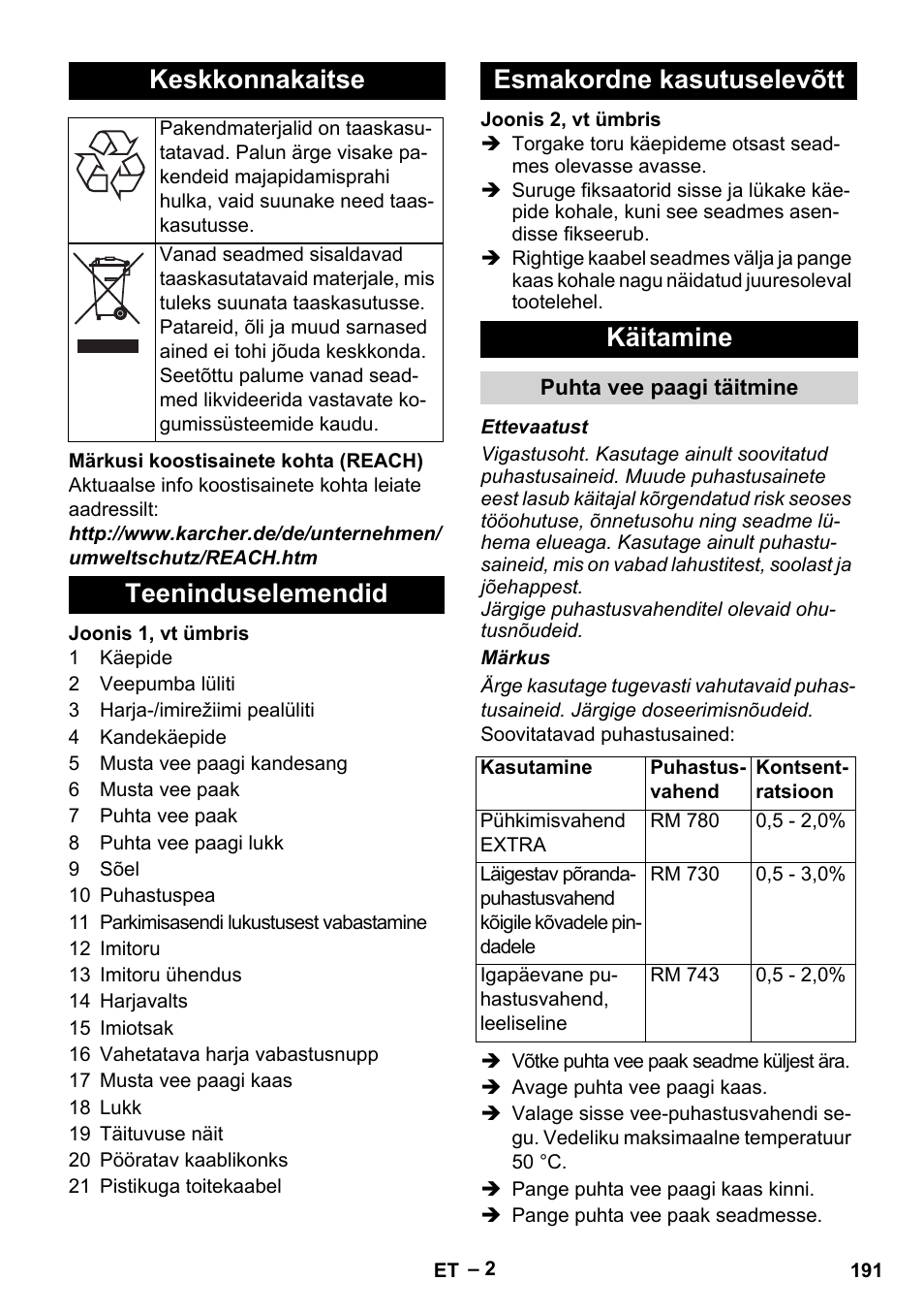 Keskkonnakaitse | Karcher Hartbodenreiniger BR 4-300 User Manual | Page 191 / 232