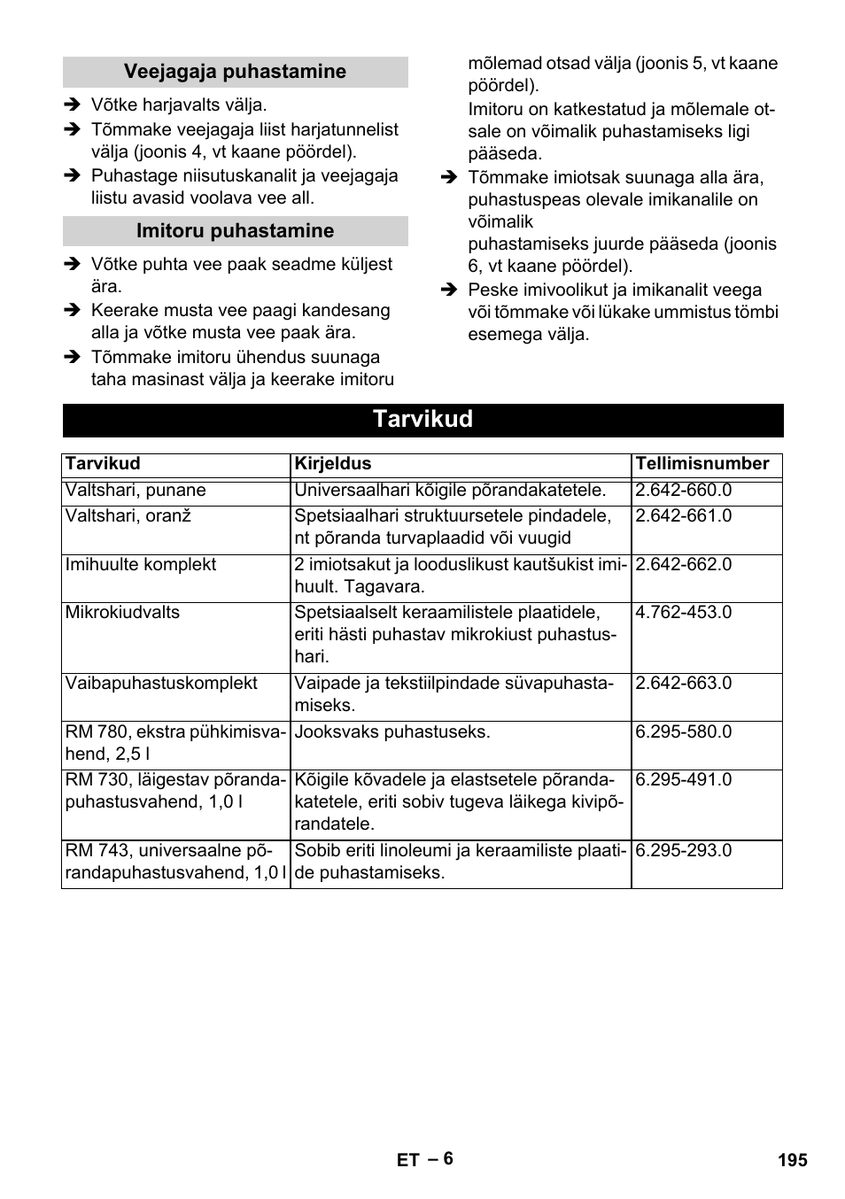 Tarvikud | Karcher Hartbodenreiniger BR 4-300 User Manual | Page 195 / 232