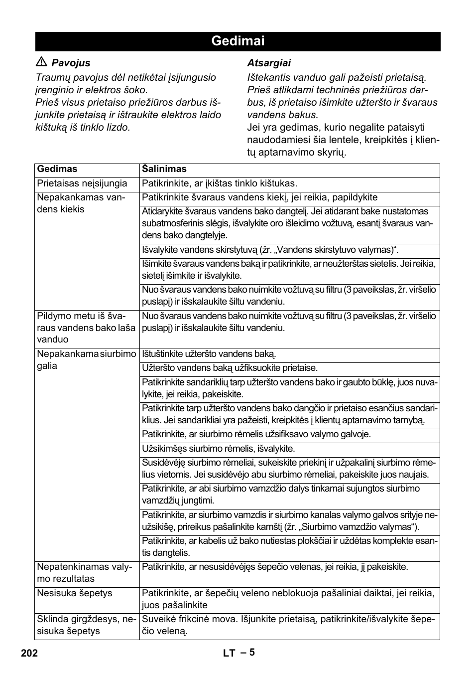 Gedimai | Karcher Hartbodenreiniger BR 4-300 User Manual | Page 202 / 232