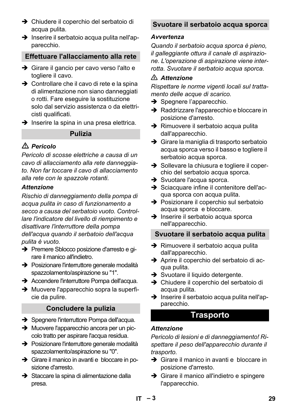 Trasporto | Karcher Hartbodenreiniger BR 4-300 User Manual | Page 29 / 232