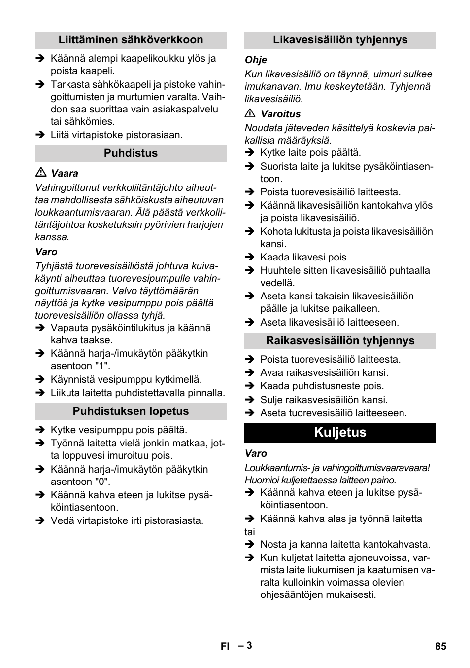 Kuljetus | Karcher Hartbodenreiniger BR 4-300 User Manual | Page 85 / 232
