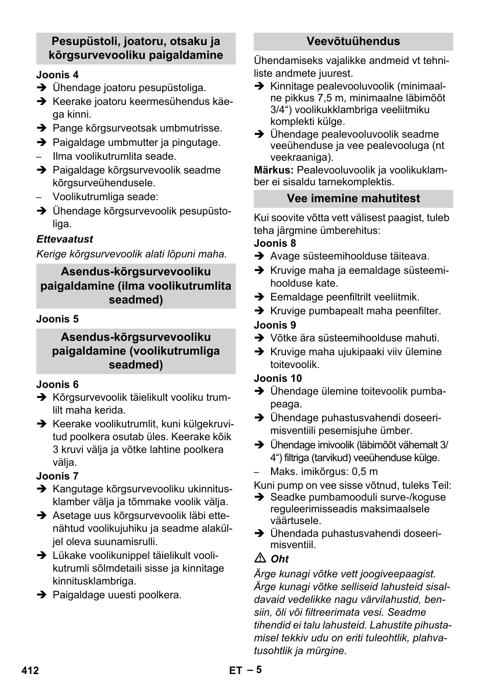 Veevõtuühendus, Vee imemine mahutitest | Karcher HDS 10-20 -4M CLASSIC EU-I User Manual | Page 412 / 480
