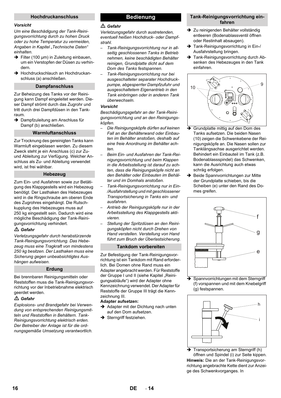 Bedienung, Fg e | Karcher HKF 200 K2 User Manual | Page 16 / 60