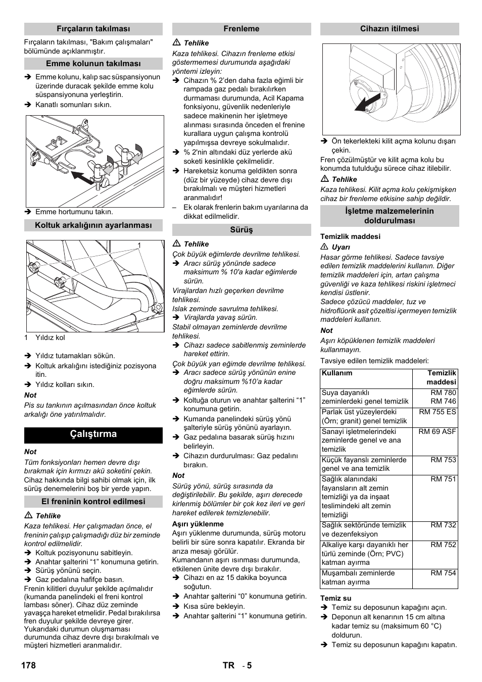 Çalıştırma | Karcher B 140 R Bp Pack 400 Ah роликовая-дисковая User Manual | Page 178 / 406