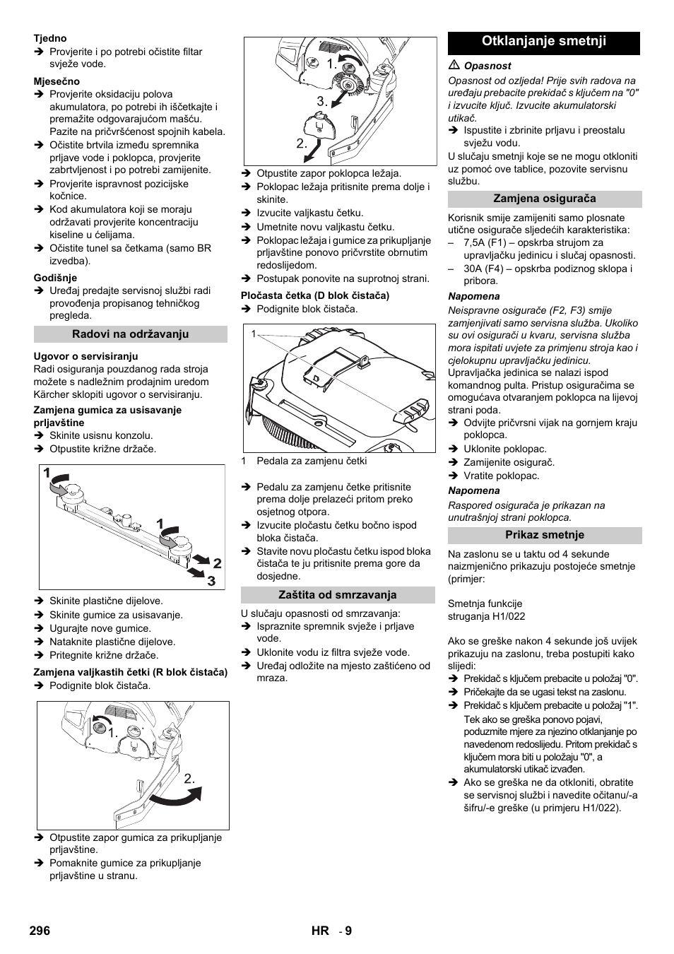 Otklanjanje smetnji | Karcher B 140 R Bp Pack 400 Ah роликовая-дисковая User Manual | Page 296 / 406