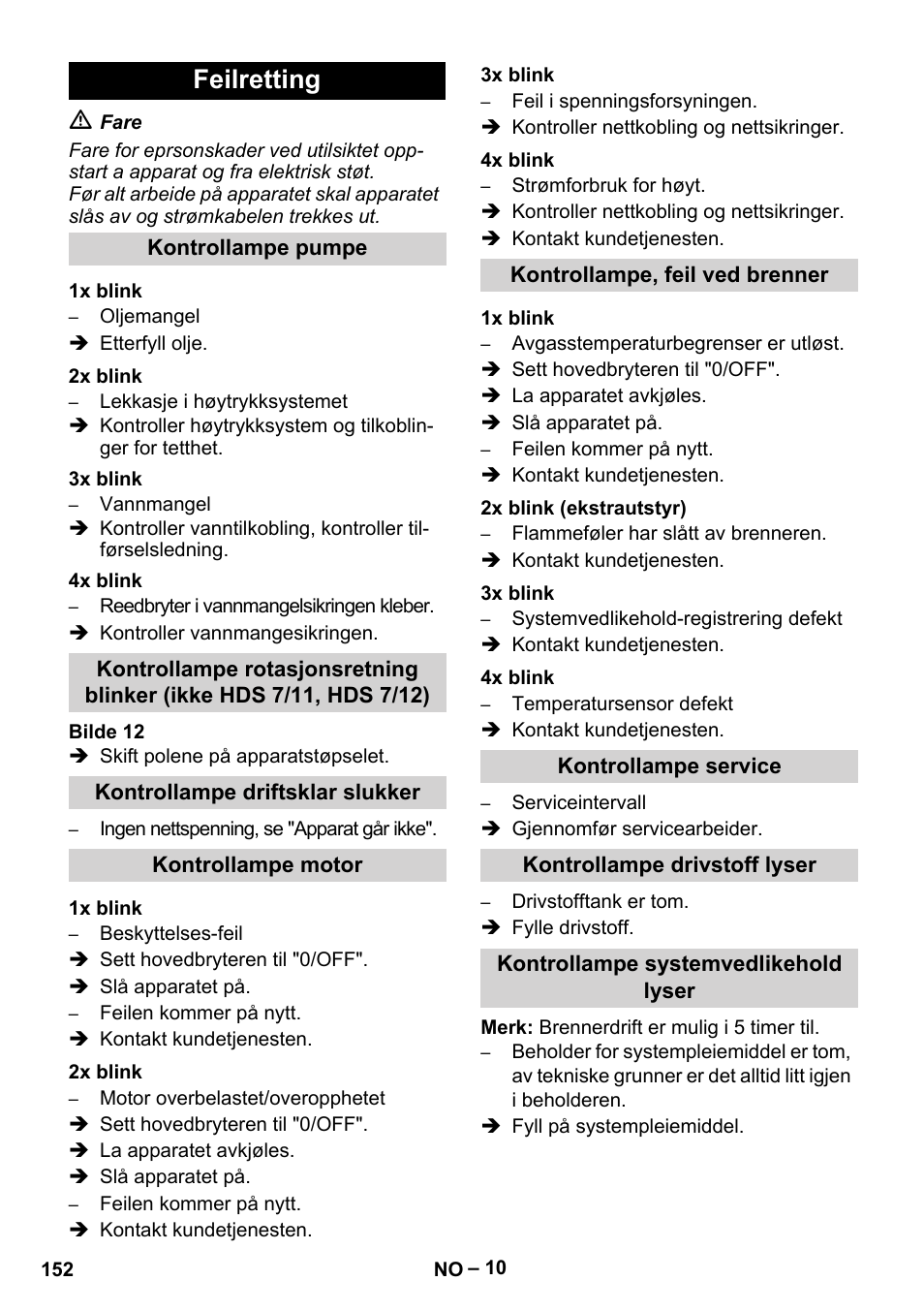 Feilretting | Karcher HDS 8-17-4M Classic EU User Manual | Page 152 / 468