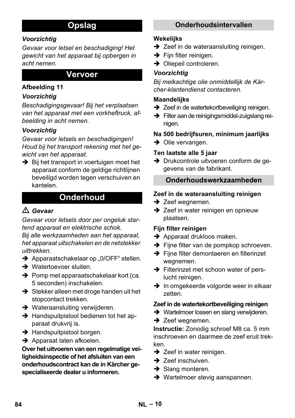 Opslag vervoer onderhoud | Karcher HDS 8-17-4M Classic EU User Manual | Page 84 / 468