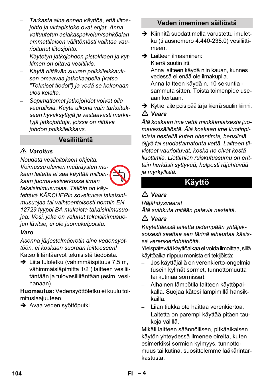 Käyttö | Karcher HD 5-15 C + FR User Manual | Page 104 / 280