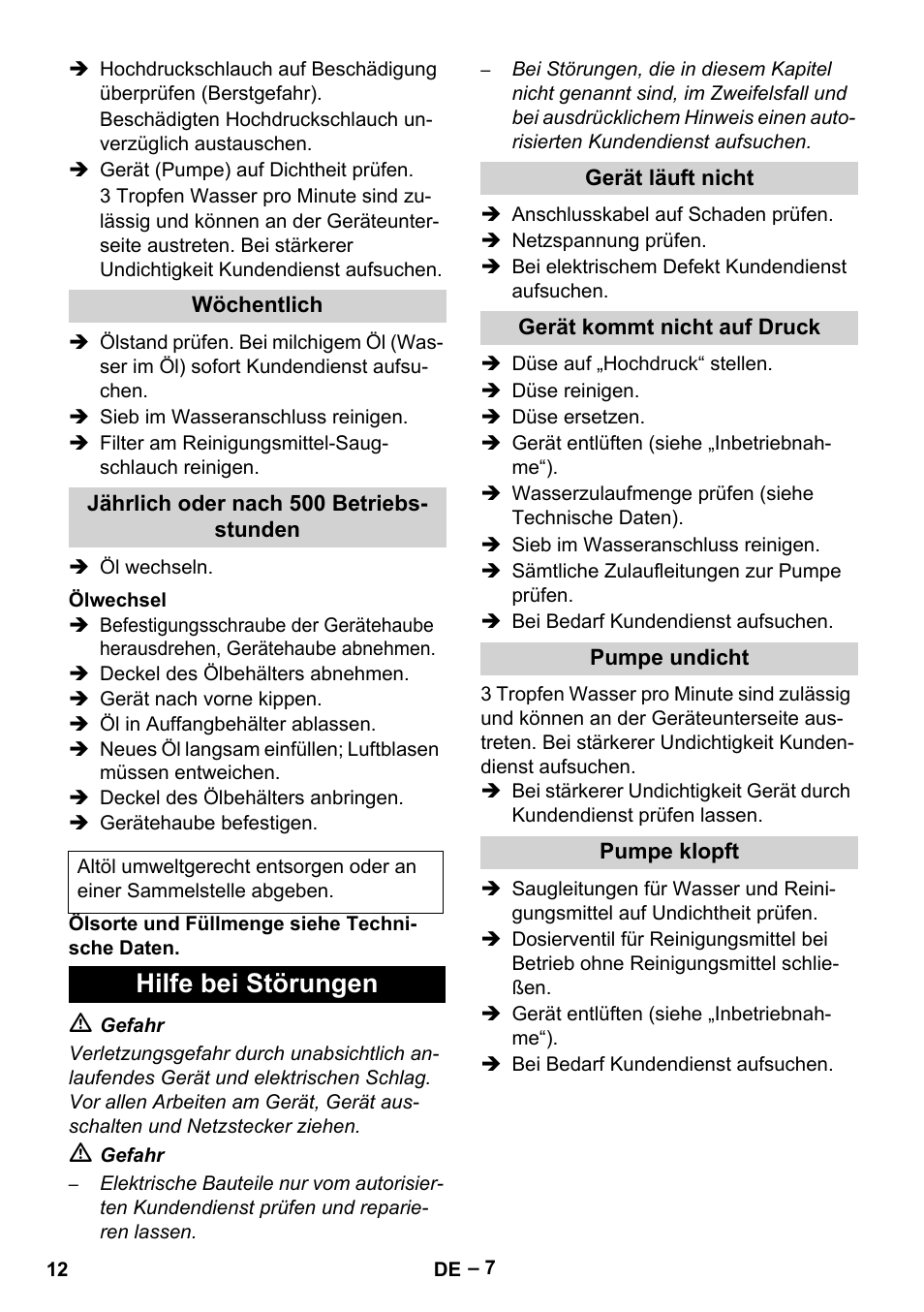 Hilfe bei störungen | Karcher HD 5-15 C + FR User Manual | Page 12 / 280