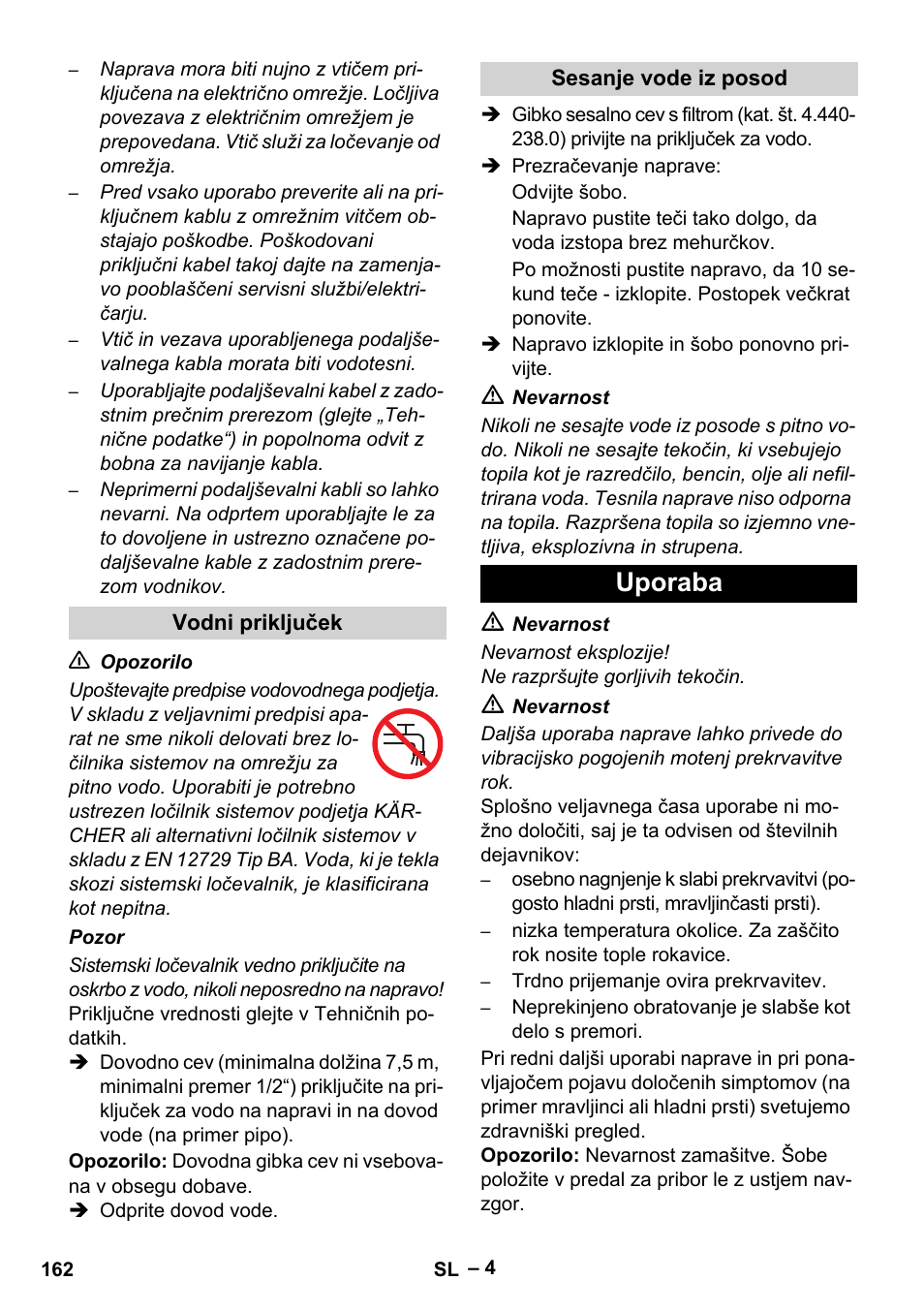 Uporaba | Karcher HD 5-15 C + FR User Manual | Page 162 / 280