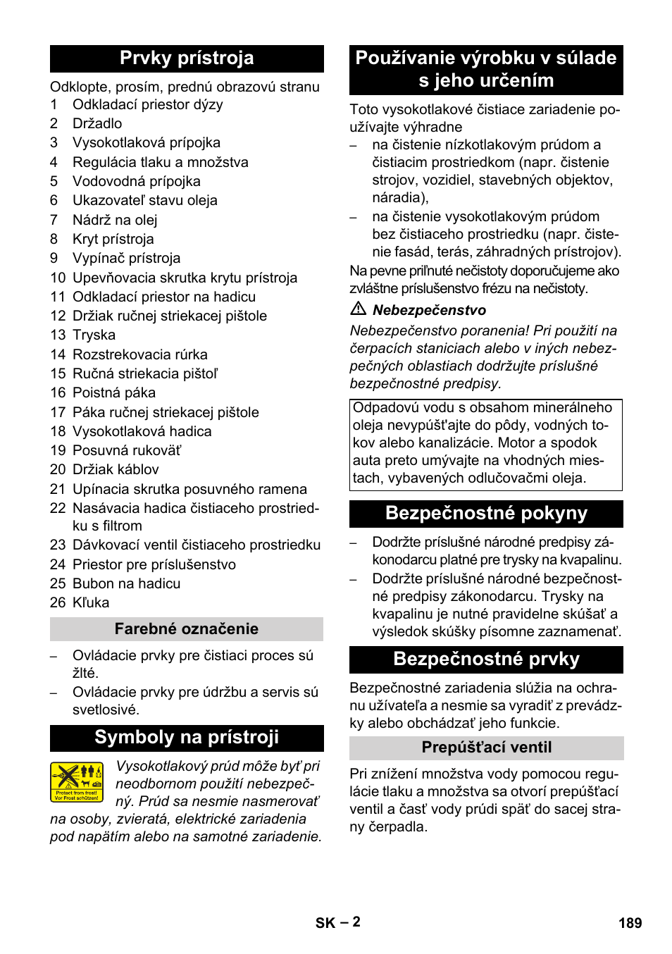 Prvky prístroja, Bezpečnostné pokyny bezpečnostné prvky | Karcher HD 5-15 C + FR User Manual | Page 189 / 280