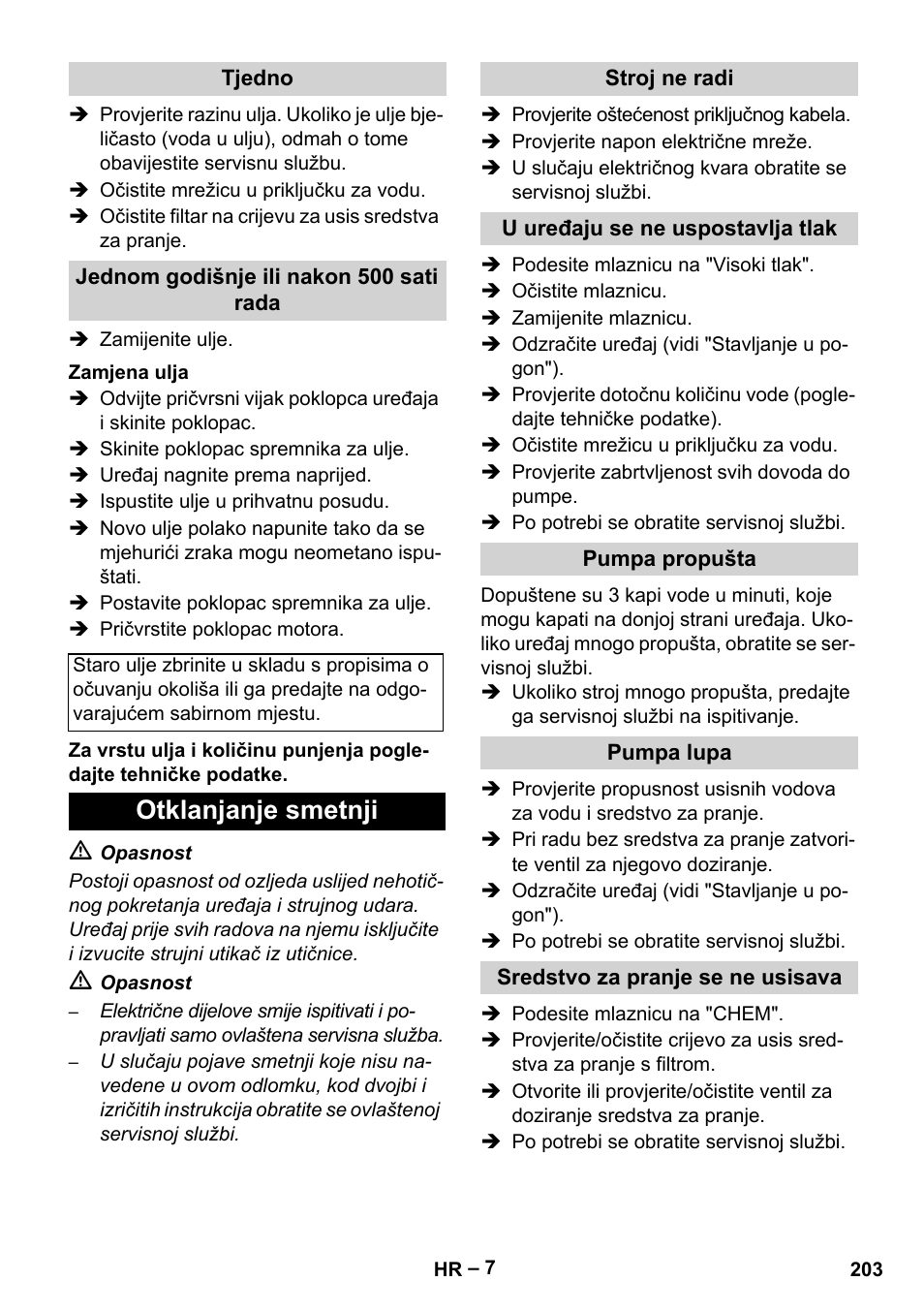 Otklanjanje smetnji | Karcher HD 5-15 C + FR User Manual | Page 203 / 280