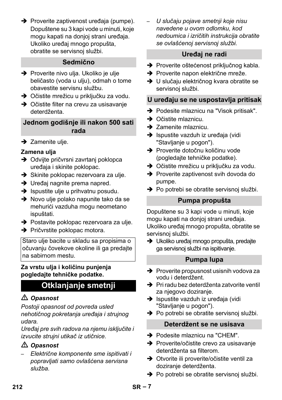 Otklanjanje smetnji | Karcher HD 5-15 C + FR User Manual | Page 212 / 280