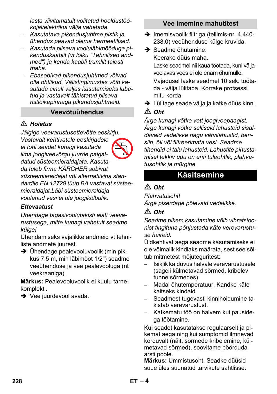 Käsitsemine | Karcher HD 5-15 C + FR User Manual | Page 228 / 280