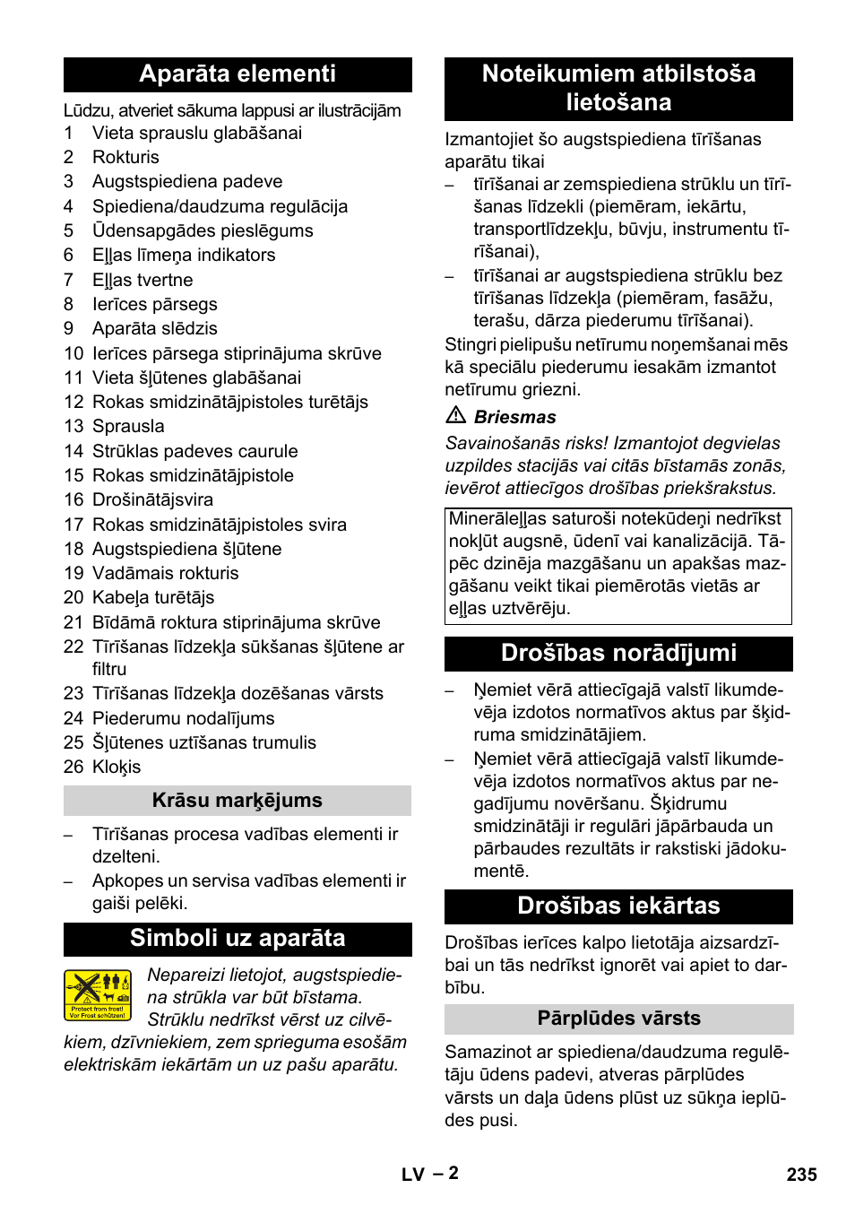 Aparāta elementi, Drošības norādījumi drošības iekārtas | Karcher HD 5-15 C + FR User Manual | Page 235 / 280