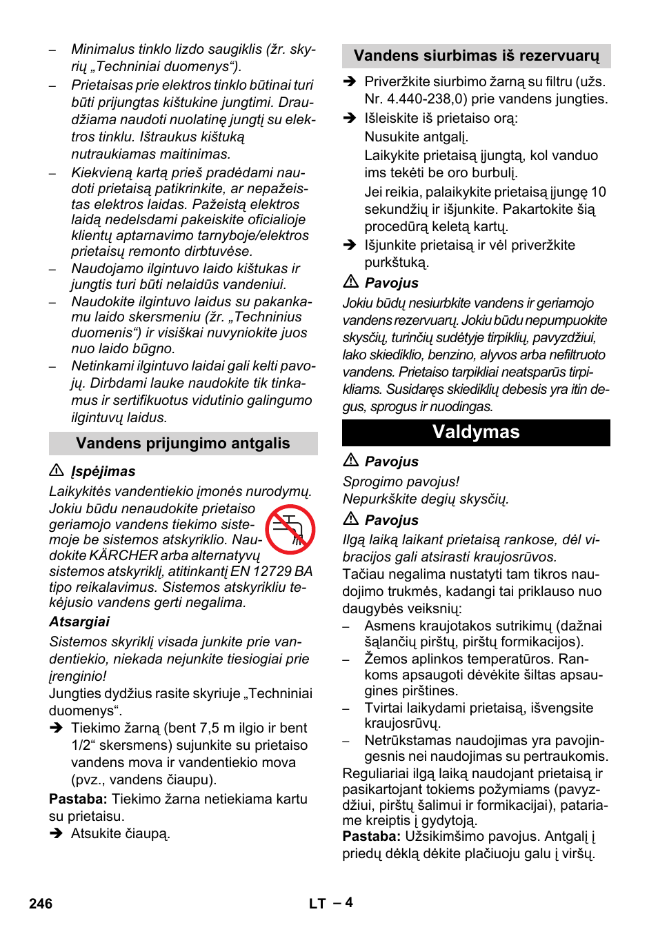 Valdymas | Karcher HD 5-15 C + FR User Manual | Page 246 / 280