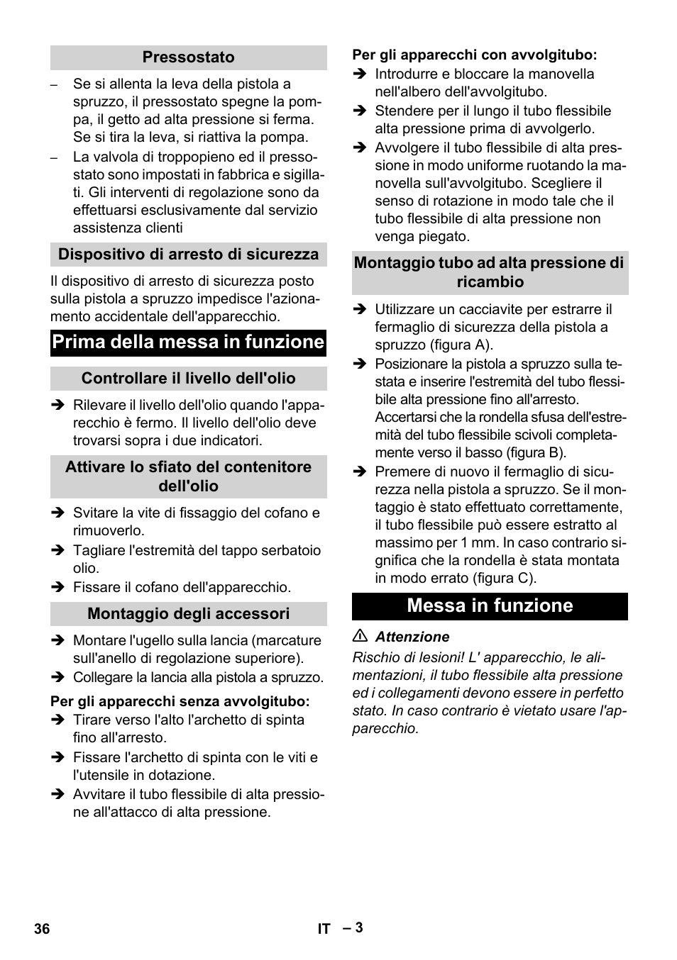 Prima della messa in funzione, Messa in funzione | Karcher HD 5-15 C + FR User Manual | Page 36 / 280