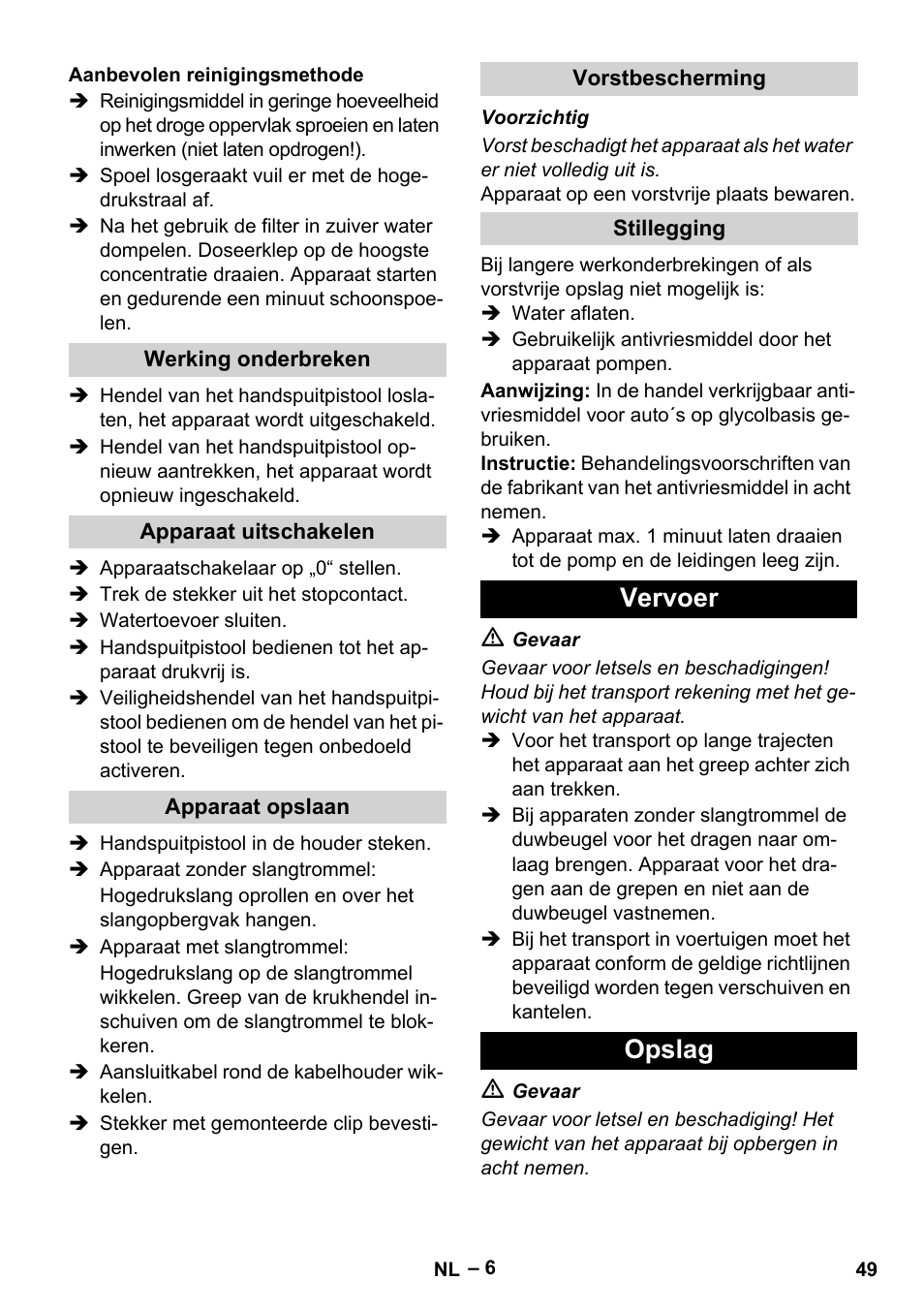 Vervoer opslag | Karcher HD 5-15 C + FR User Manual | Page 49 / 280