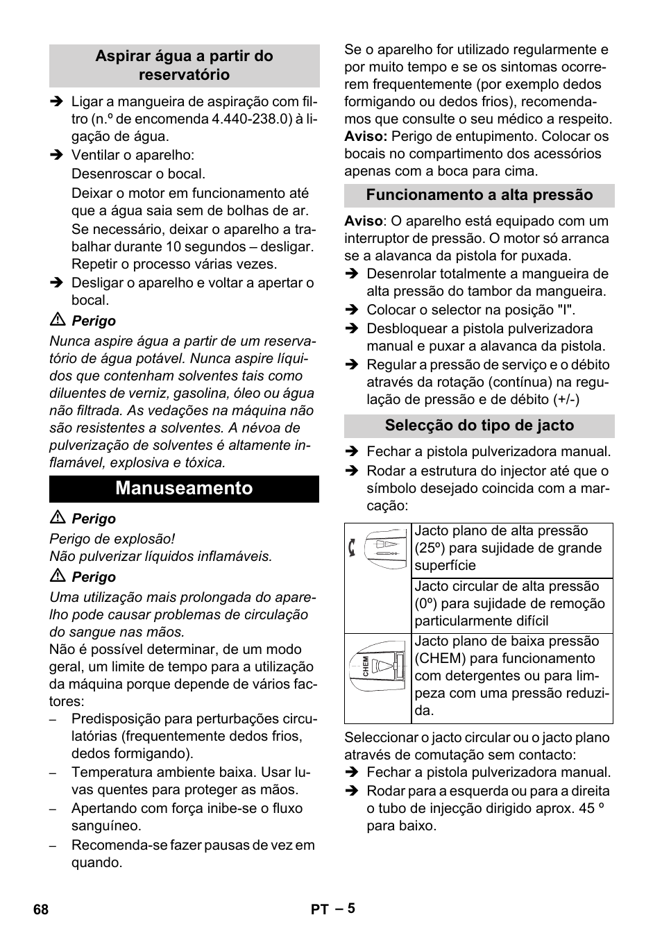 Manuseamento | Karcher HD 5-15 C + FR User Manual | Page 68 / 280