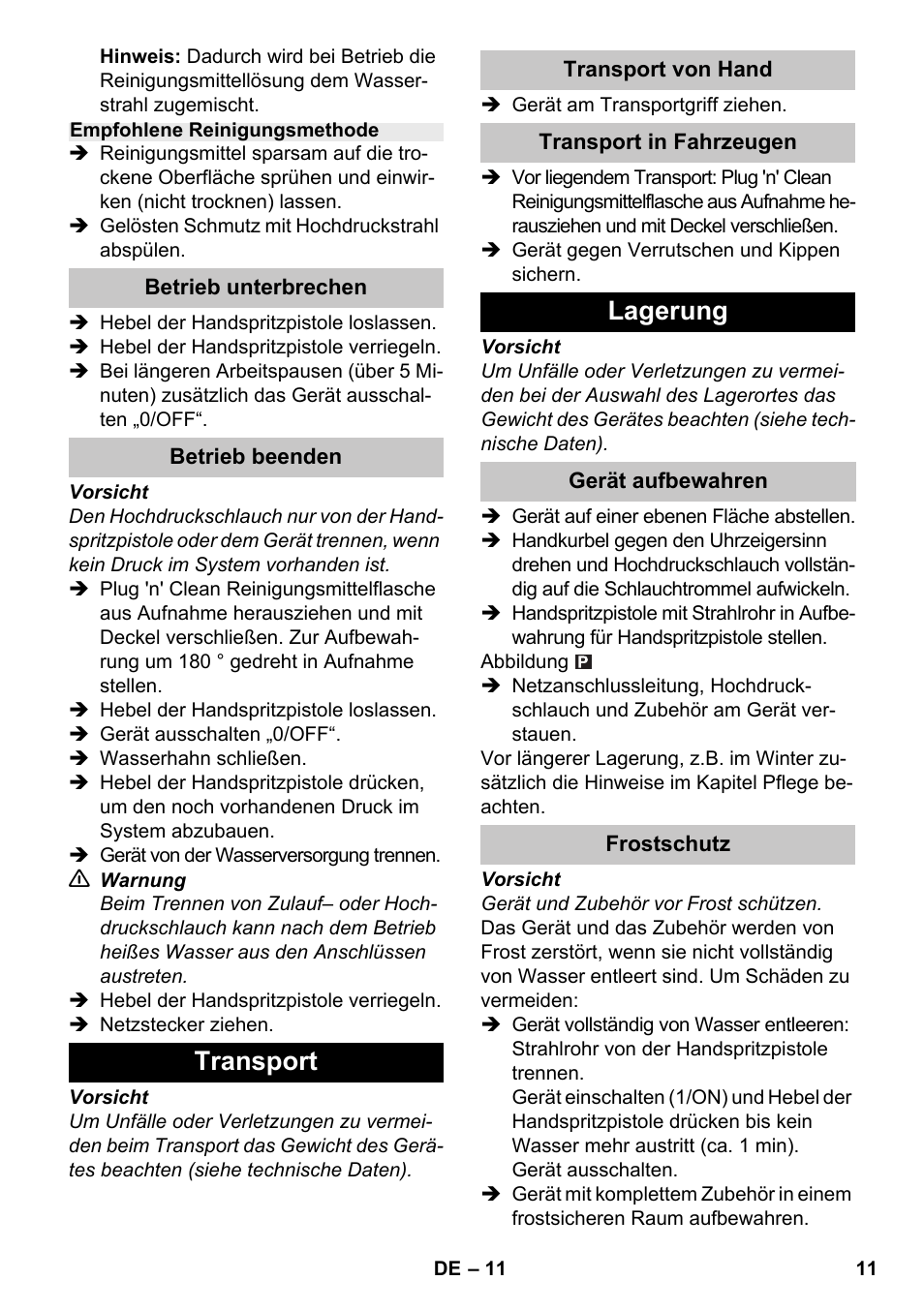 Transport, Lagerung | Karcher K 7 Premium eco!ogic Home User Manual | Page 11 / 264