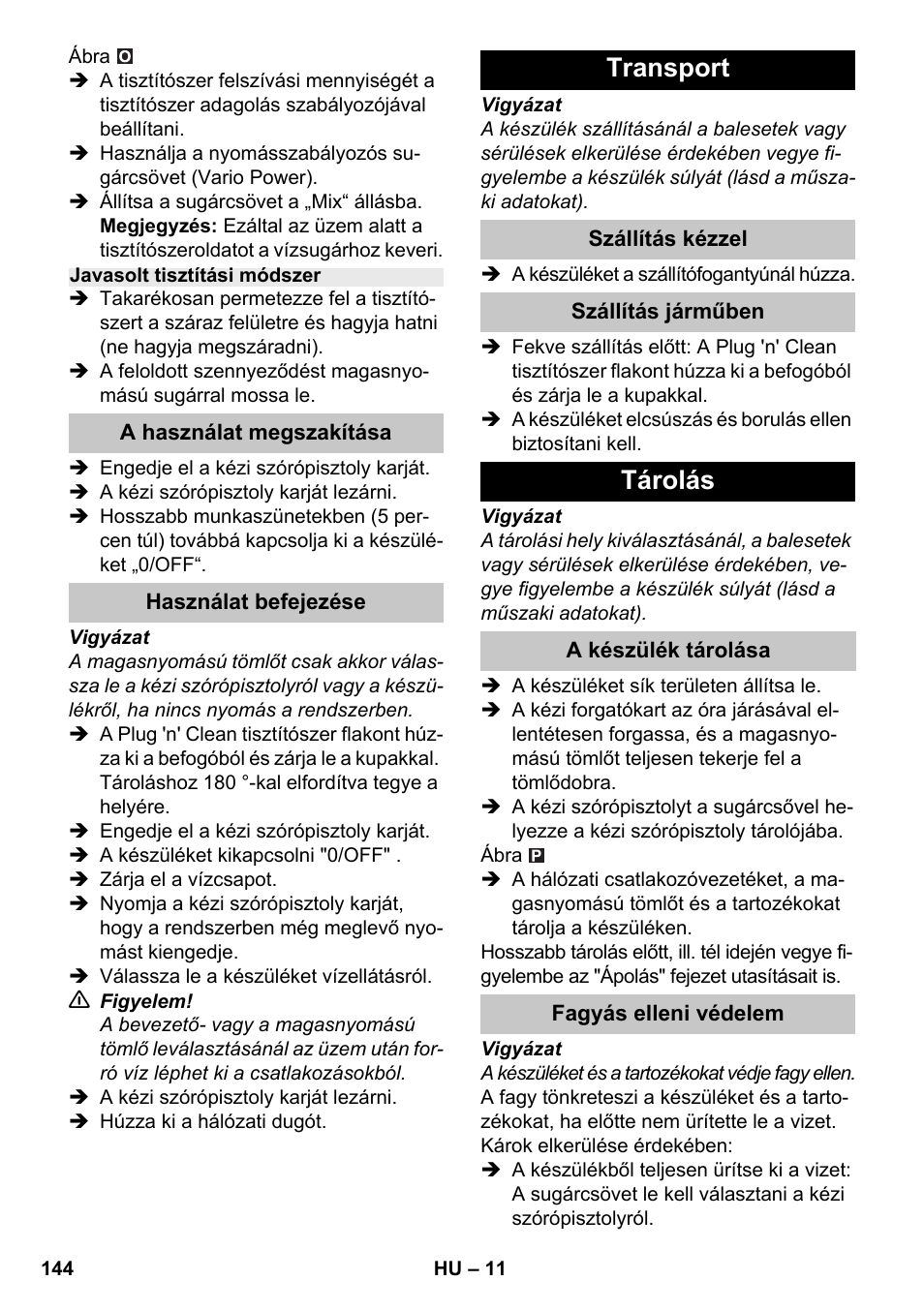 Transport, Tárolás | Karcher K 7 Premium eco!ogic Home User Manual | Page 144 / 264