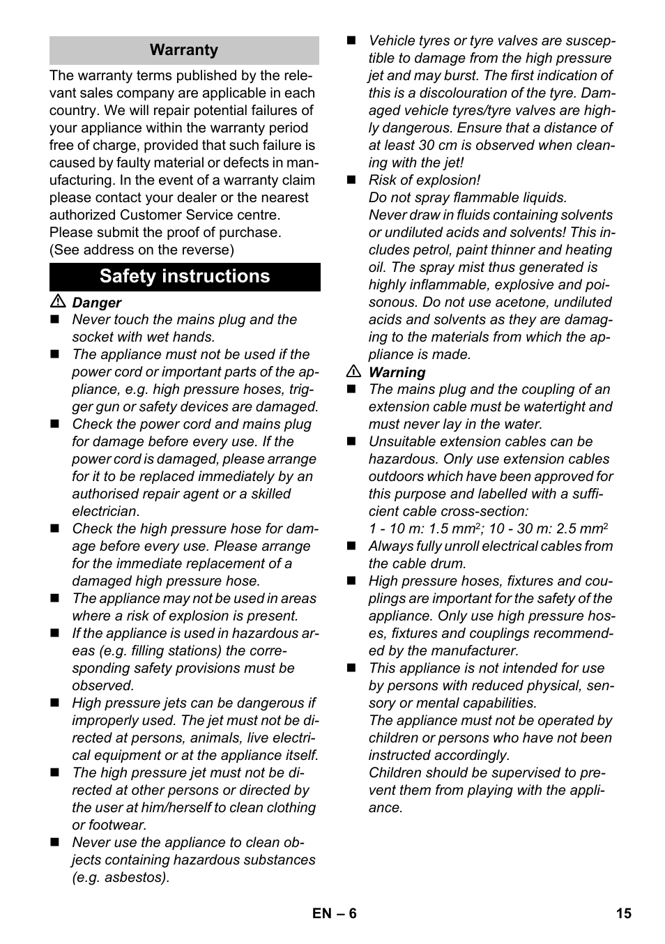 Safety instructions | Karcher K 7 Premium eco!ogic Home User Manual | Page 15 / 264