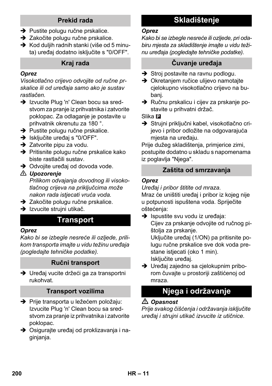 Transport, Skladištenje, Njega i održavanje | Karcher K 7 Premium eco!ogic Home User Manual | Page 200 / 264