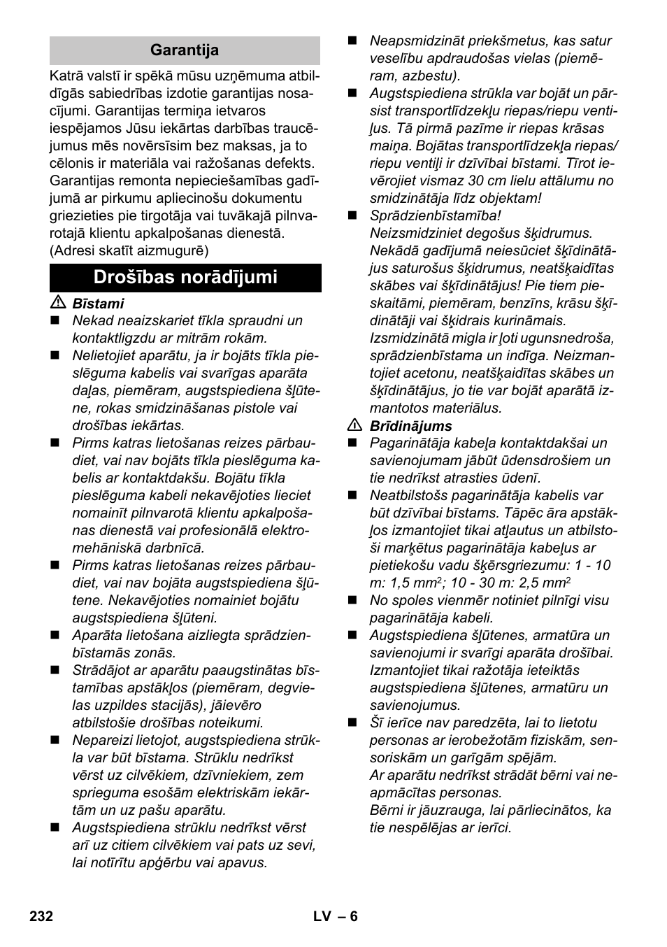 Drošības norādījumi | Karcher K 7 Premium eco!ogic Home User Manual | Page 232 / 264