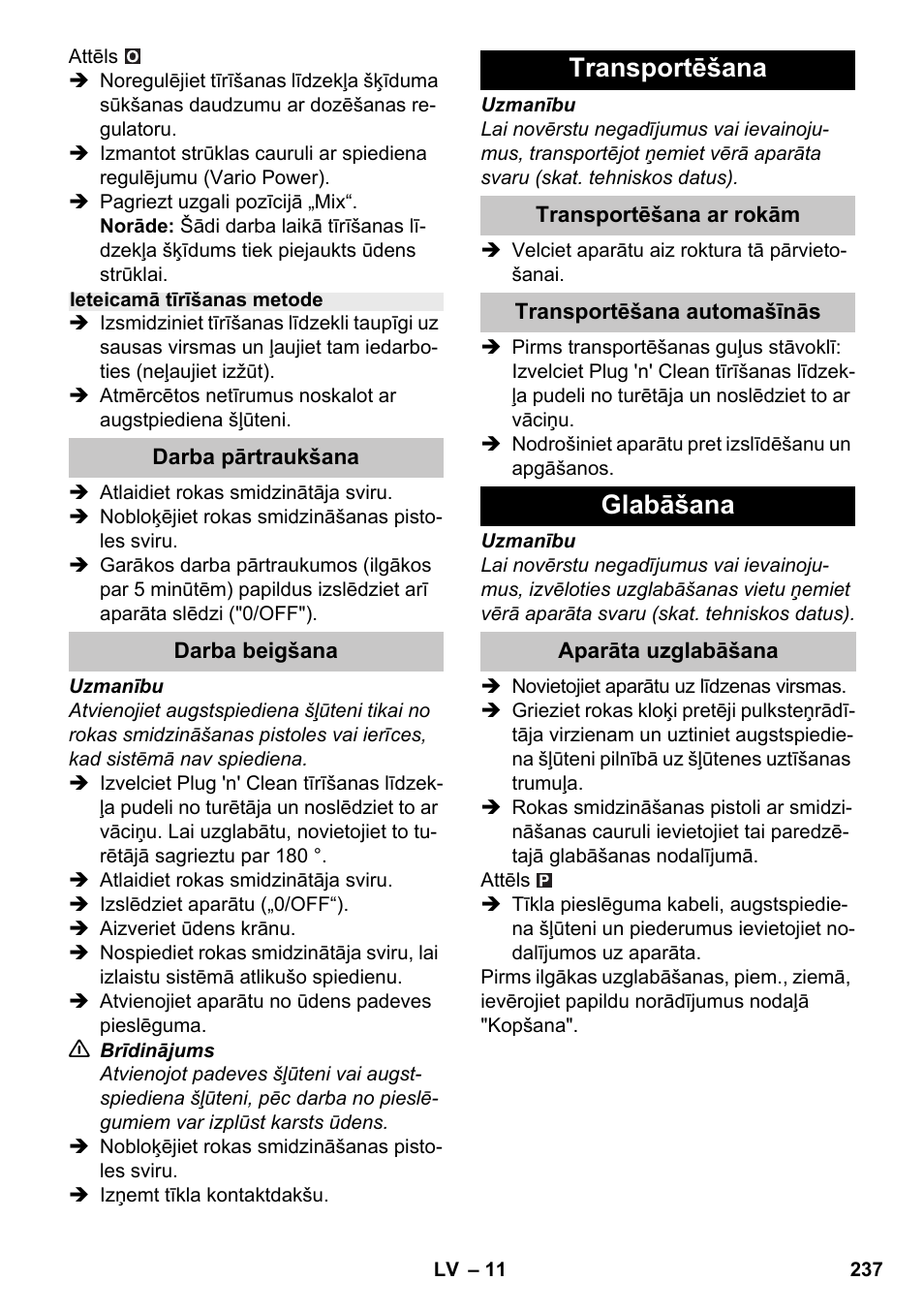 Transportēšana, Glabāšana | Karcher K 7 Premium eco!ogic Home User Manual | Page 237 / 264