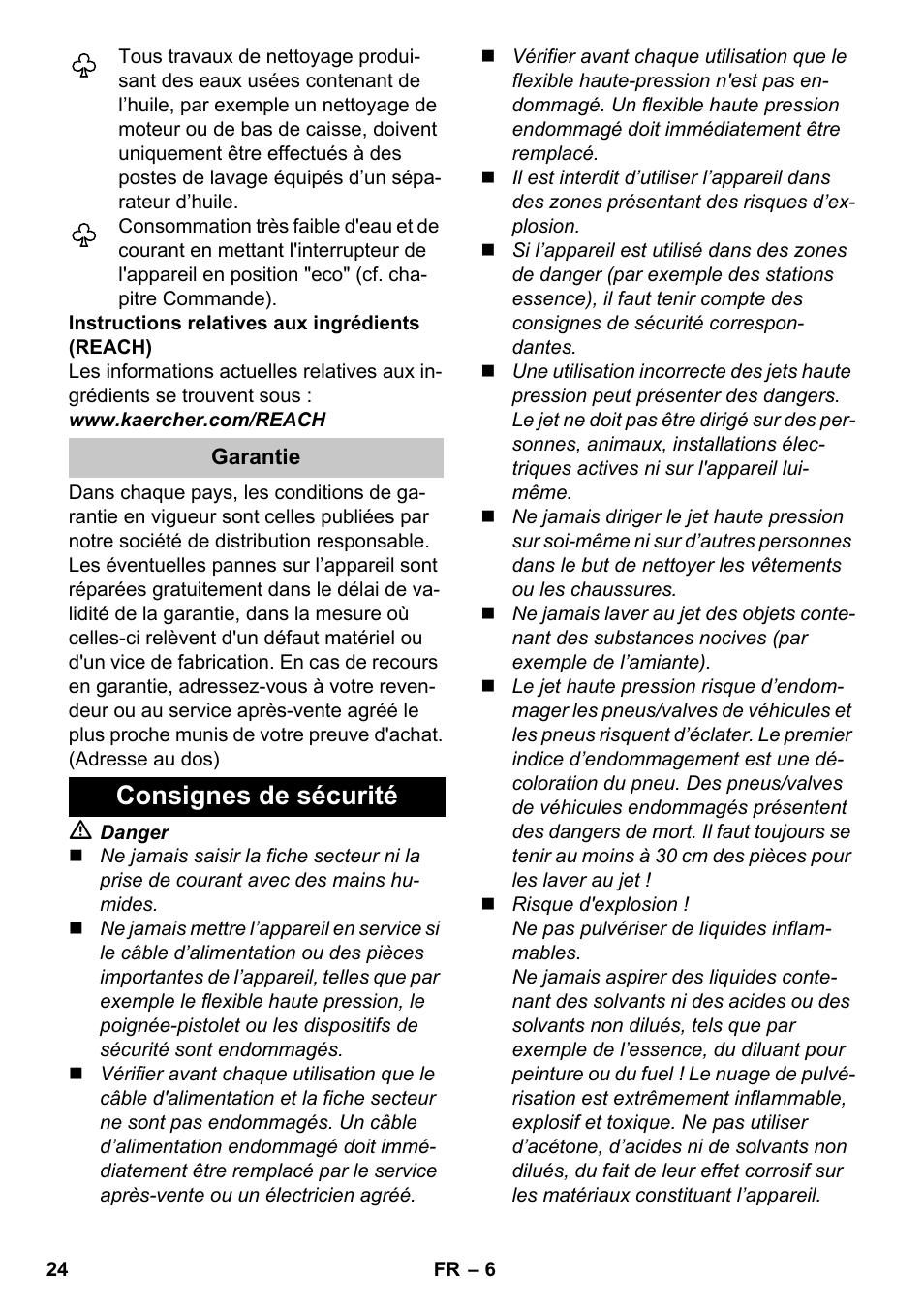 Consignes de sécurité | Karcher K 7 Premium eco!ogic Home User Manual | Page 24 / 264