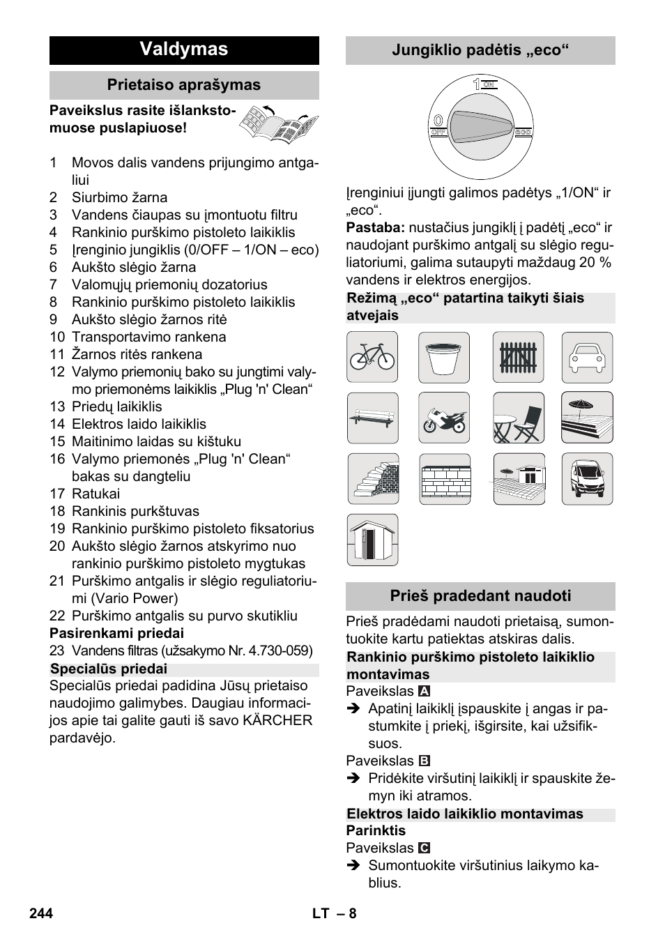 Valdymas | Karcher K 7 Premium eco!ogic Home User Manual | Page 244 / 264